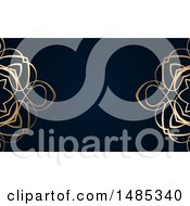 Clipart Of A Golden Swirl And Dark Blue Business Card Or Background Royalty Free Vector Illustration