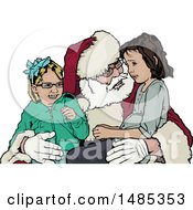 Poster, Art Print Of Girls Sitting On Santas Lap