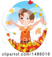 Poster, Art Print Of Happy Boy Playing In Autumn Leaves