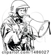 Clipart Of A Fireman With A Megaphone Royalty Free Vector Illustration