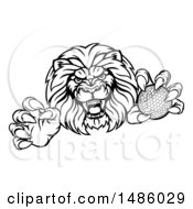 Poster, Art Print Of Tough Male Lion Mascot Holding A Golf Ball