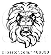 Poster, Art Print Of Black And White Tough Male Lion Head Mascot