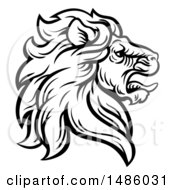 Poster, Art Print Of Black And White Tough Male Lion Head Mascot In Profile
