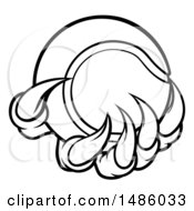 Clipart Of Black And White Monster Or Eagle Claws Holding A Tennis Ball Royalty Free Vector Illustration