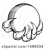 Clipart Of Black And White Monster Or Eagle Claws Holding A Cricket Ball Royalty Free Vector Illustration