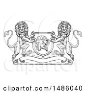 Poster, Art Print Of Black And White Heraldic Lions Coat Of Arms Crest