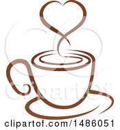 Poster, Art Print Of Brown Coffee Cup With A Steam Heart On A Saucer