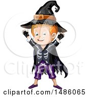 Poster, Art Print Of Boy In A Skjeleton Wizard Halloween Costume