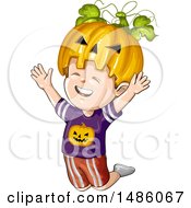 Clipart Of A Boy In A Jackolantern Halloween Costume Royalty Free Vector Illustration