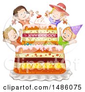 Poster, Art Print Of Group Of Kids And Giant Cake