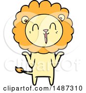 Poster, Art Print Of Laughing Lion Cartoon Shrugging Shoulders