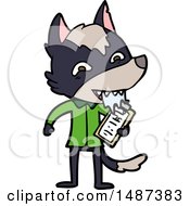 Cartoon Hungry Wolf With Clip Board