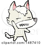 Cartoon Wolf Waving Showing Teeth