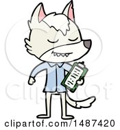 Friendly Cartoon Wolf With Notes