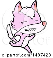 Cartoon Wolf Running Showing Teeth