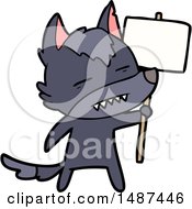 Poster, Art Print Of Cartoon Wolf With Sign Post Showing Teeth