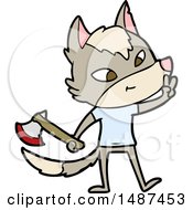Friendly Cartoon Wolf Giving Peace Sign