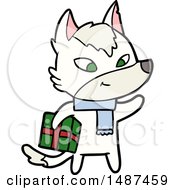 Friendly Cartoon Christmas Wolf
