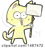 Poster, Art Print Of Funny Cartoon Cat With Sign