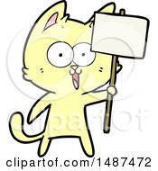 Funny Cartoon Cat With Sign
