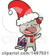 Poster, Art Print Of Cartoon Cat With Christmas Present