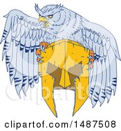 Clipart Of A Sketched Styled American Horned Owl Mascot With A Spartan Helmet Royalty Free Vector Illustration by patrimonio