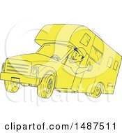 Sketched Man Driving A Camper Van