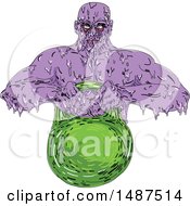 Clipart Of A Sketched Grim Art Styled Bodybuilder Lifting A Kettle Bell Royalty Free Vector Illustration