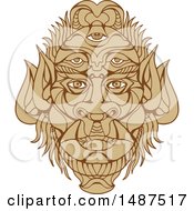 Clipart Of A Monster Face With Five Eyes Royalty Free Vector Illustration