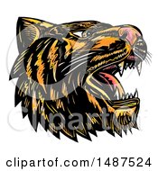 Poster, Art Print Of Roaring Tiger Head On A White Background