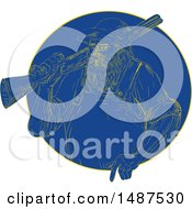 Poster, Art Print Of Retro Engraved Hunter With A Rifle In A Blue Circle