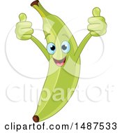 Poster, Art Print Of Green Plantain Banana Mascot Character Holding Two Thumbs Up