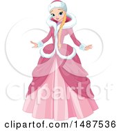 Poster, Art Print Of Winter Princess In A Pink Gown And Coat