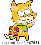 Cartoon Annoyed Fox Carrying Gift