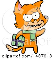 Poster, Art Print Of Cartoon Grinning Fox With Christmas Present