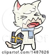 Angry Cartoon Fox With Gift