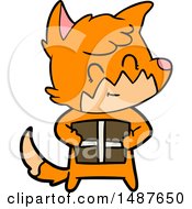 Poster, Art Print Of Cartoon Friendly Fox With Gift