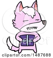 Poster, Art Print Of Cartoon Wolf With A Gift