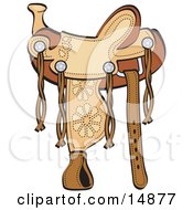 Western Leather Saddle With Floral Accents Clipart Illustration