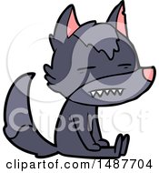 Cartoon Sitting Wolf Showing Teeth