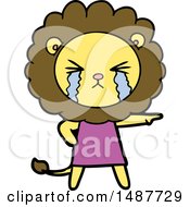 Poster, Art Print Of Cartoon Crying Lion Wearing Dress