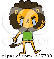Cartoon Crying Lion Giving Peace Sign