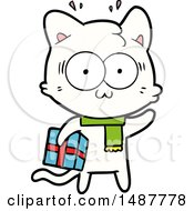 Cartoon Surprised Cat With Christmas Present