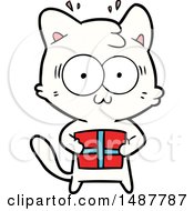 Poster, Art Print Of Cartoon Surprised Cat With Christmas Present