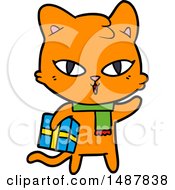 Cartoon Cat With A Present
