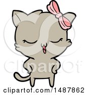 Cartoon Cat With Bow On Head And Hands On Hips