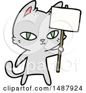 Poster, Art Print Of Cartoon Cat Waving Sign