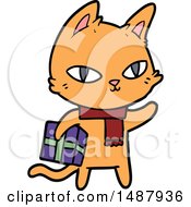 Poster, Art Print Of Cartoon Cat With Gift