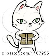 Poster, Art Print Of Cartoon Cat Holding Parcel