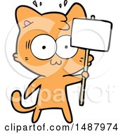 Poster, Art Print Of Cartoon Surprised Cat Waving Sign